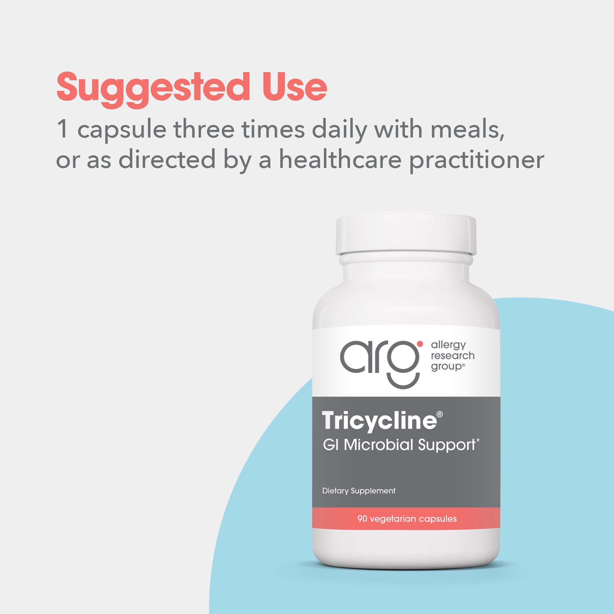 Tricycline d'Allergy Research Group, capsules dans la boîte, format végétarien pratique.