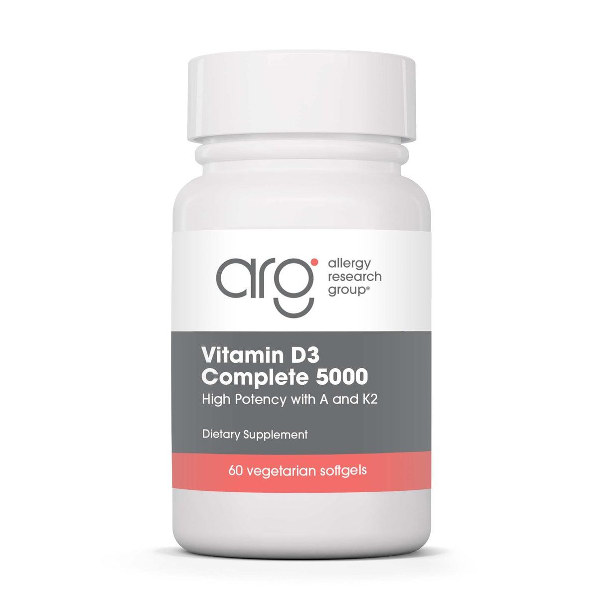 Allergy Research Group Vitamine D3 Complete: bouteille avec gélules, soutien potentiel à l'équilibre quotidien.