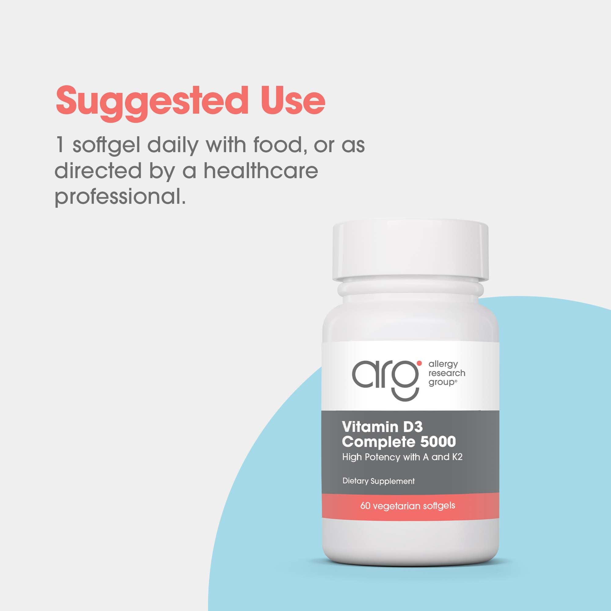 Allergy Research Group Vitamine D3 Complete: forme biodisponible pour un apport quotidien pratique.