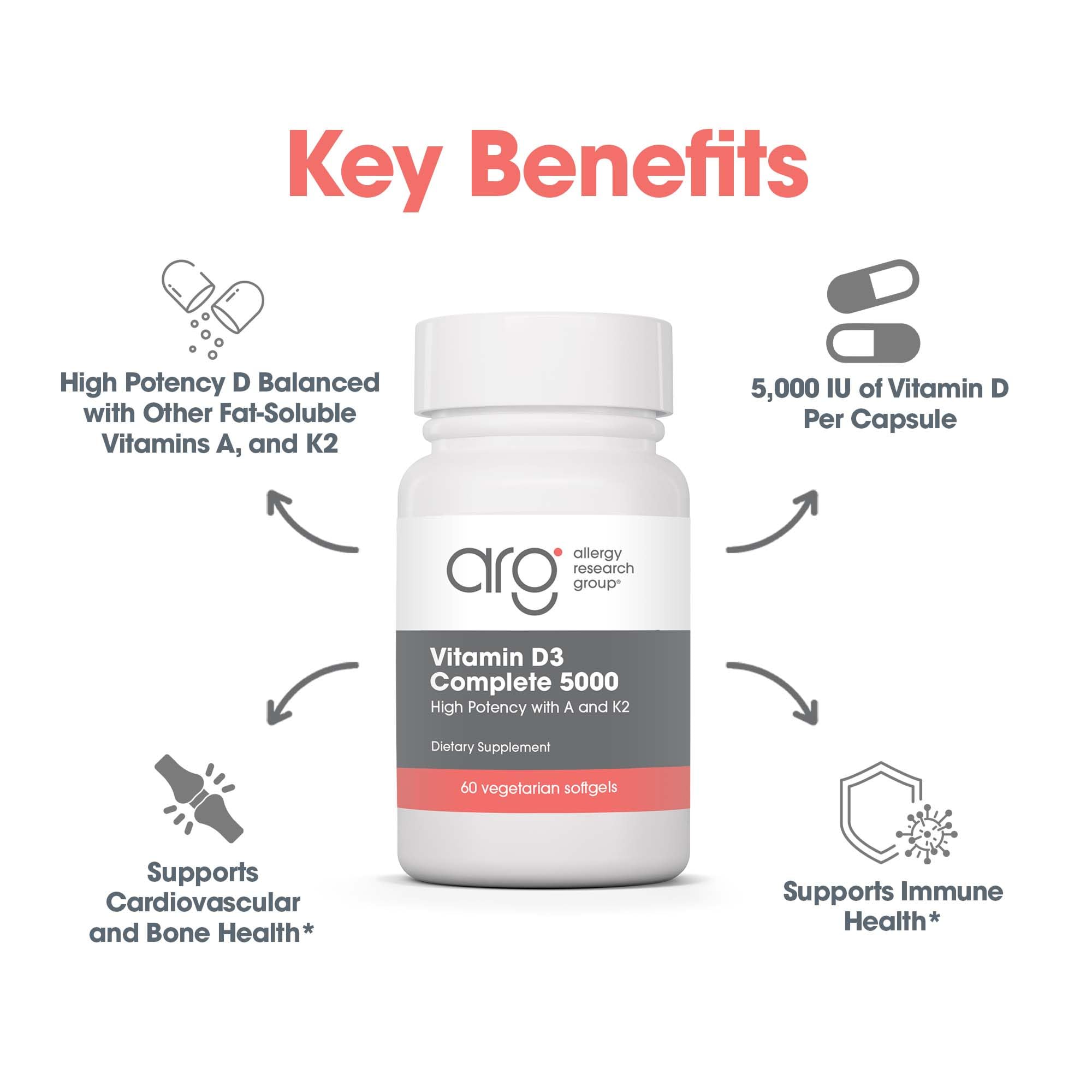 Allergy Research Group Vitamine D3 Complete: versement des gélules dans la main, utilisation simple.