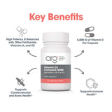 Allergy Research Group Vitamine D3 Complete: versement des gélules dans la main, utilisation simple.