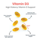 Allergy Research Group Vitamine D3 Complete: flacon mis en valeur, contient D3, A et K2.