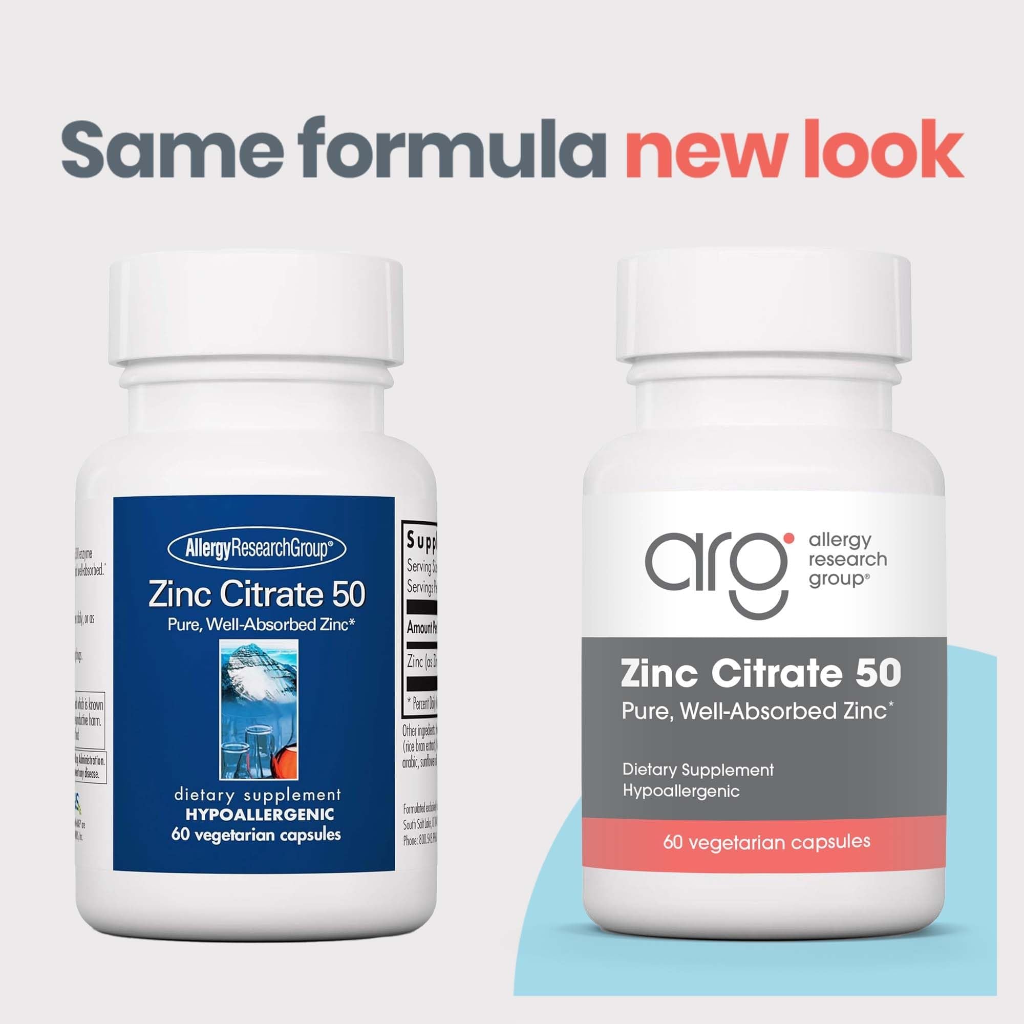 Allergy Research Group Zinc Citrate – absorption: citrate de zinc bien toléré et biodisponible.