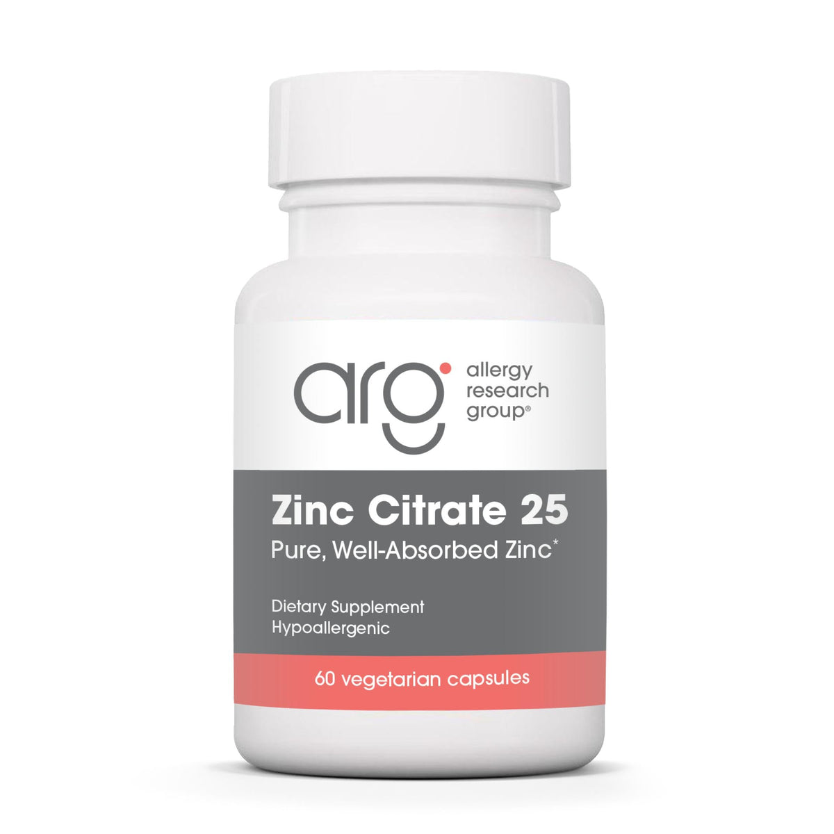 Allergy Research Group Zinc Citrate – bouteille et gélules, soutien immunitaire potentiel.