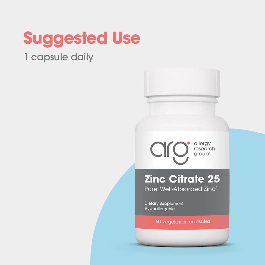 Allergy Research Group Zinc Citrate – étiquette claire et pureté élevée.