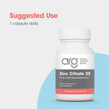 Allergy Research Group Zinc Citrate – étiquette claire et pureté élevée.