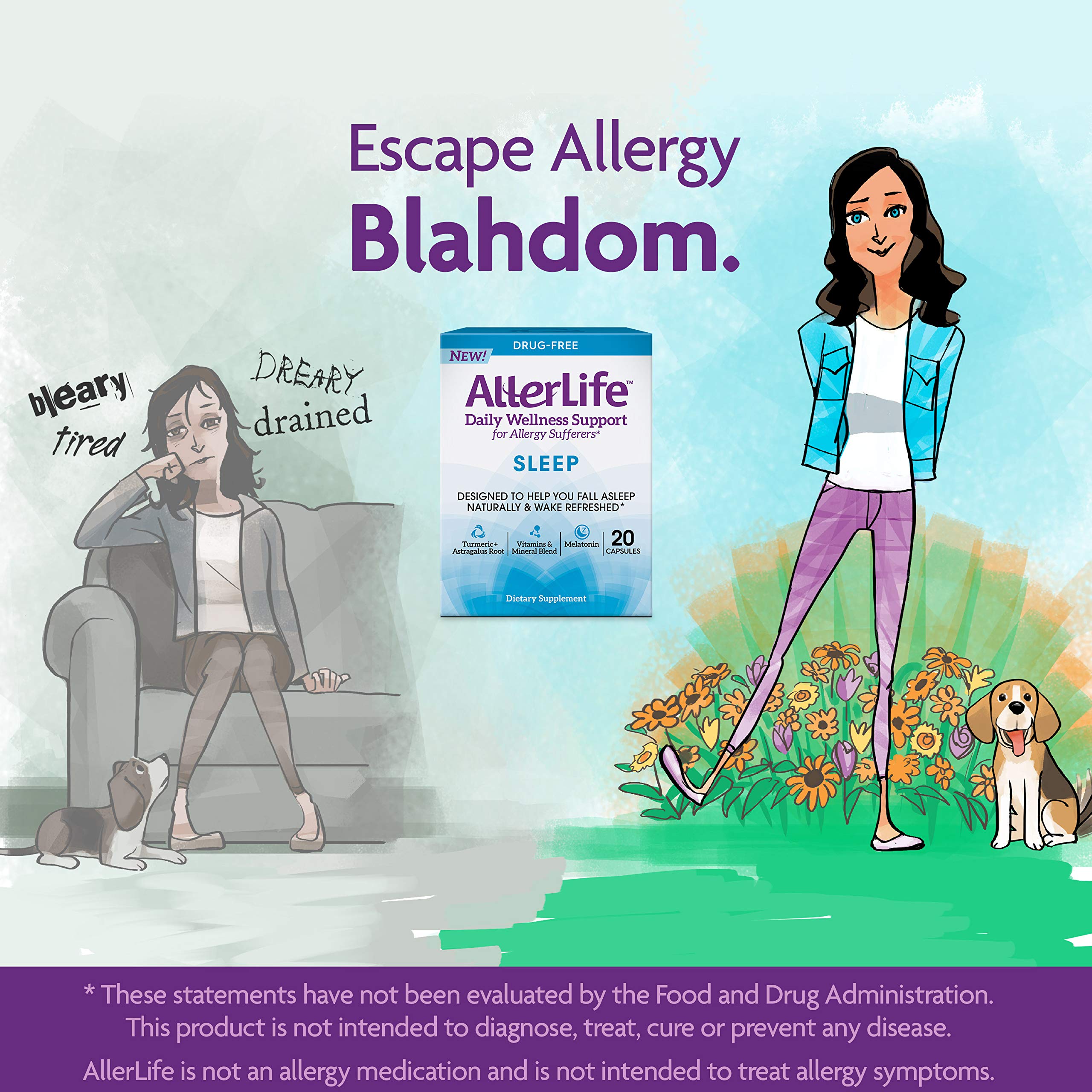 Allerlife Sleep : ingrédients curcuma et mélatonine affichés sur l’étiquette.
