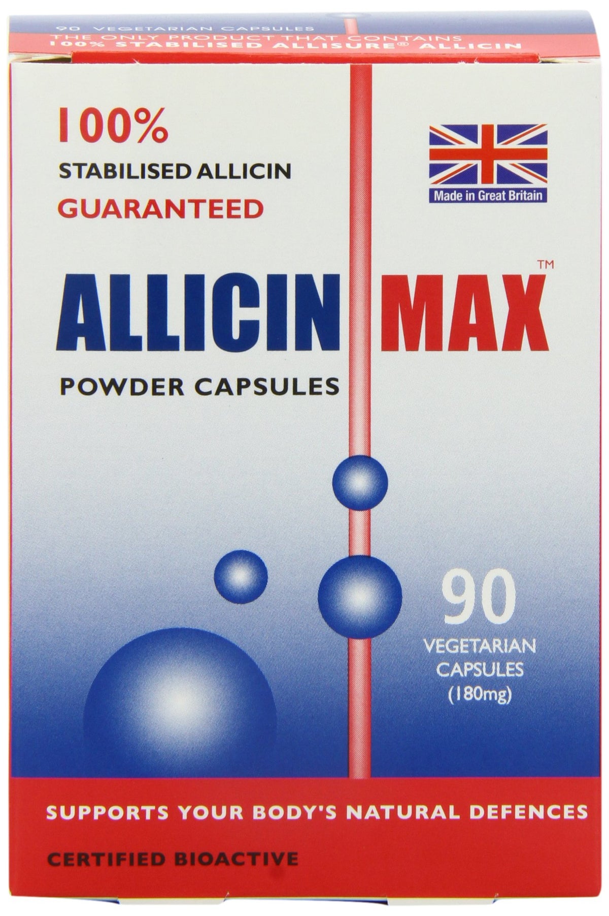 ALLICINMAX Allicin pur capsules - boîte, gélules végétales faciles à prendre au quotidien.