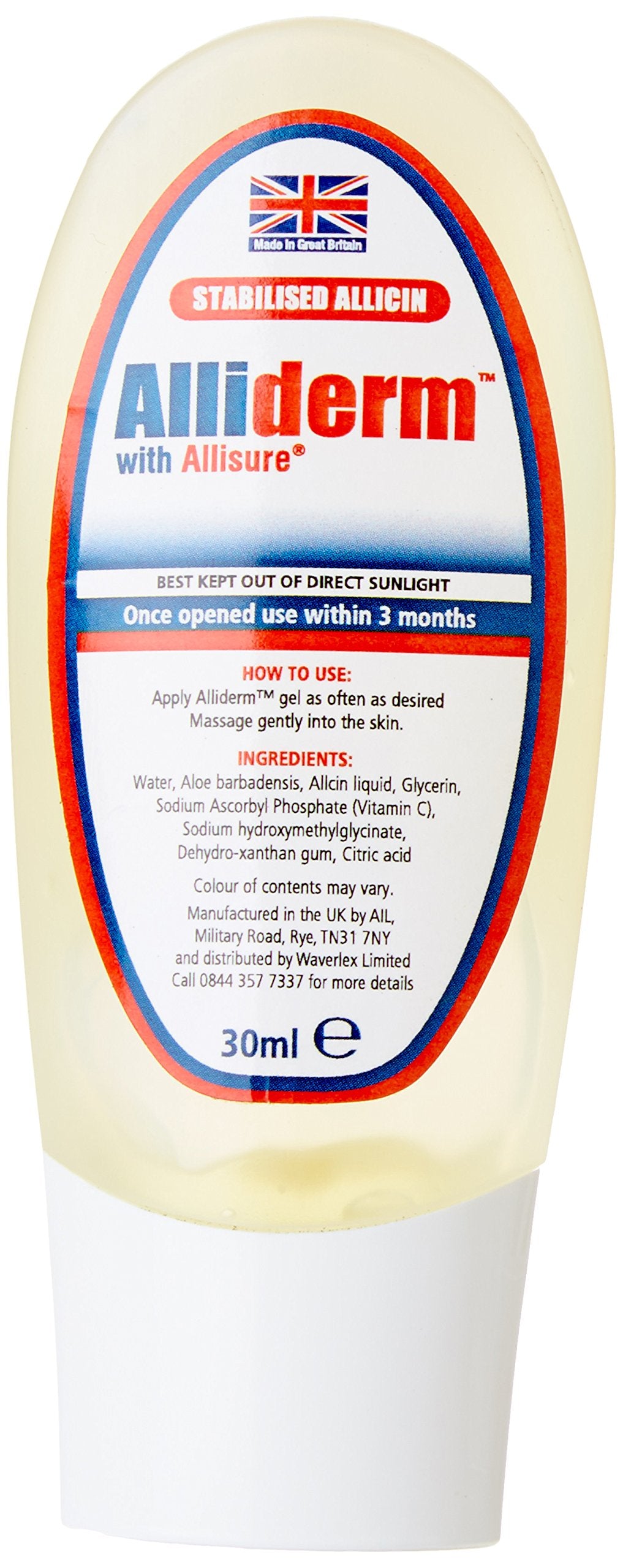 ALLICINMAX Alliderm Gel 30 ml, hydratation légère pour le visage et le corps.