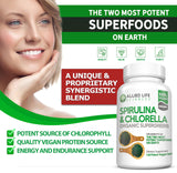 Bouteille verte Allied Life Spiruline et Chlorelle prête à l'usage.