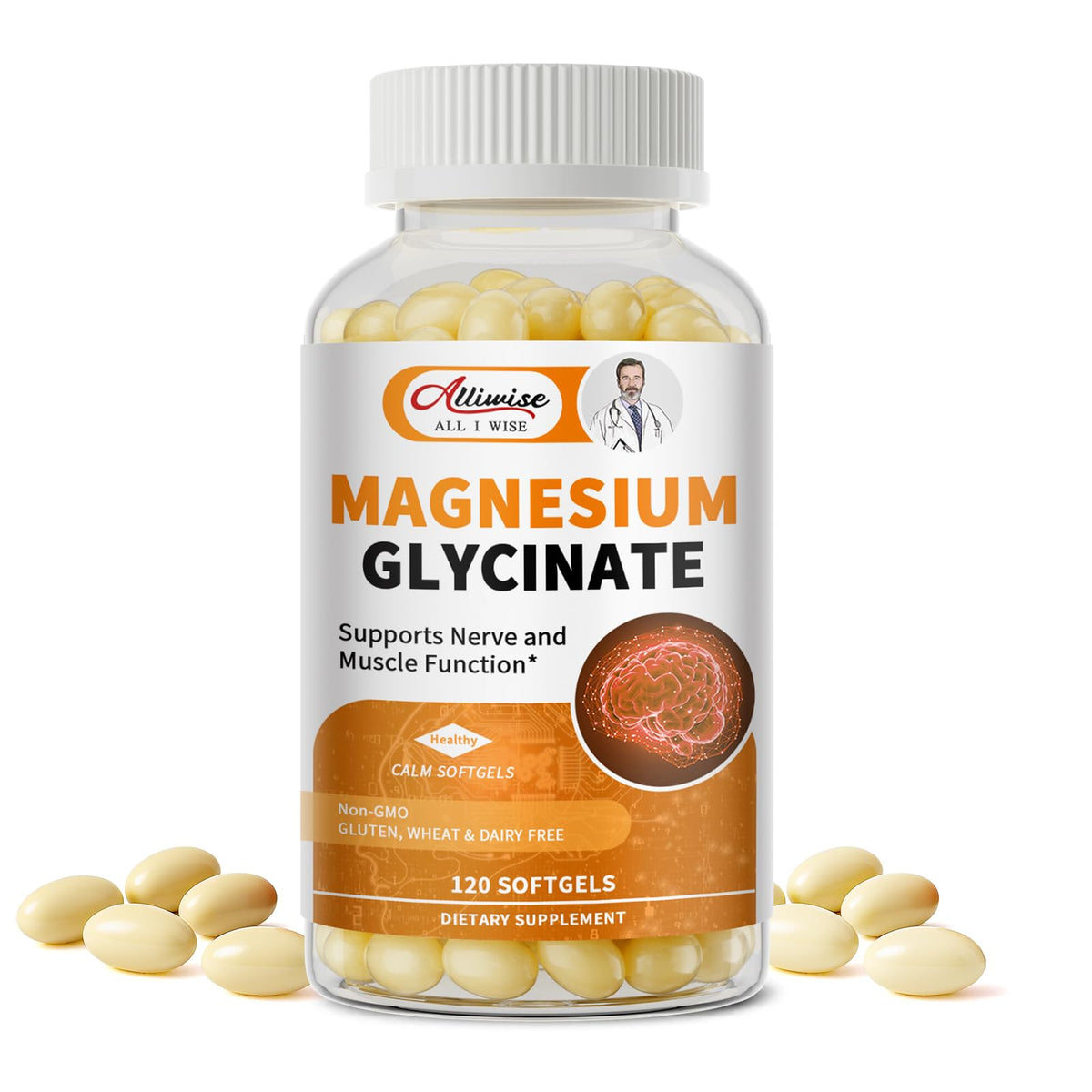 Alliwise Magnésium Glycinate, emballage clair, gélules faciles à utiliser au quotidien.