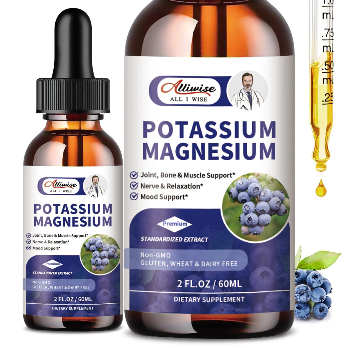 Alliwise gouttes Potassium Magnésium – bouteille bleuet, soutien à la détente.