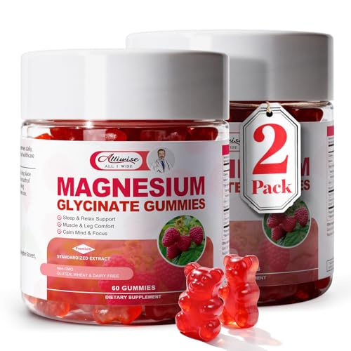 Gommes Alliwise magnésium 600 mg dans bouteille, soutien potentiel sommeil et calme.