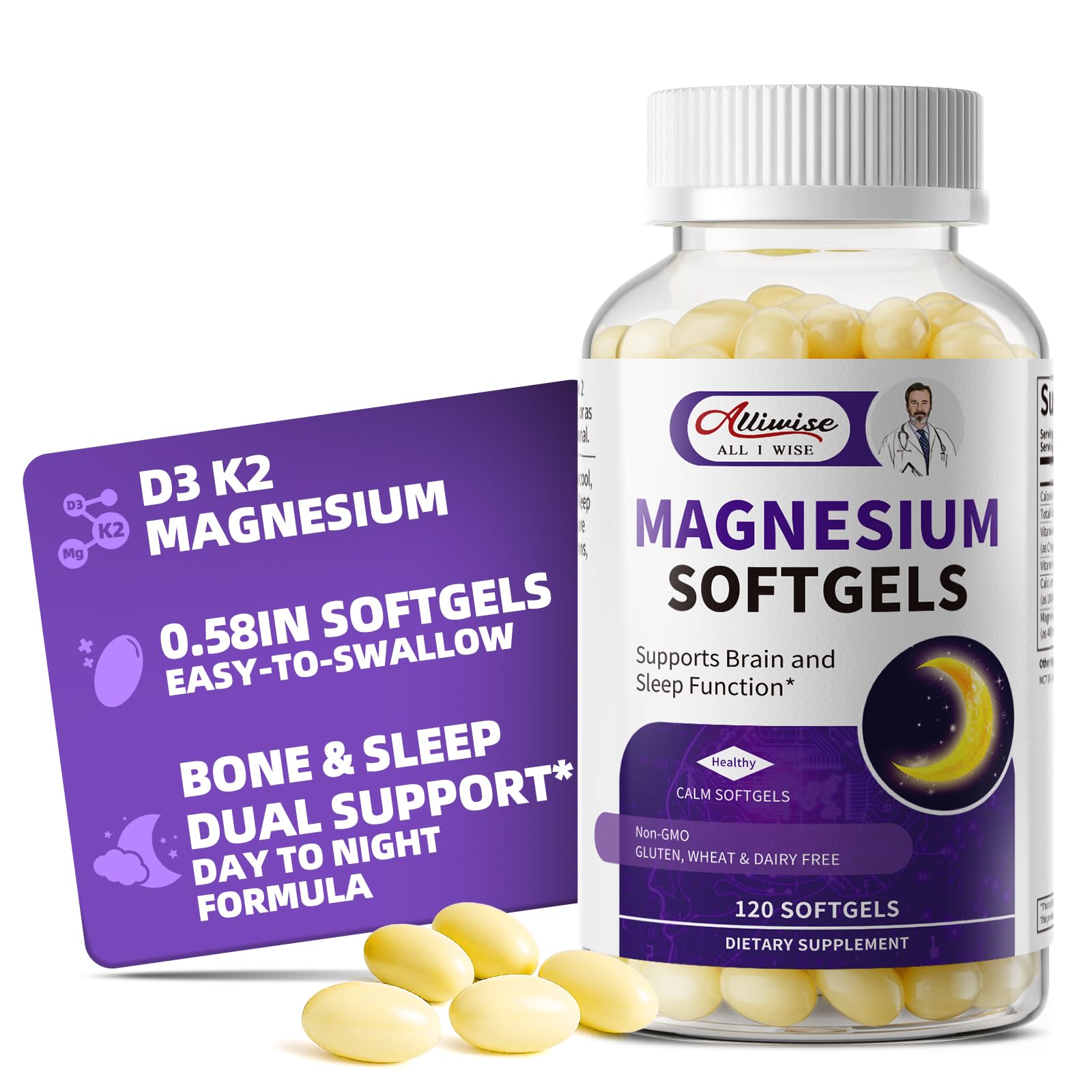 Alliwise magnésium glycinate 400 mg — capsules molles faciles à avaler.