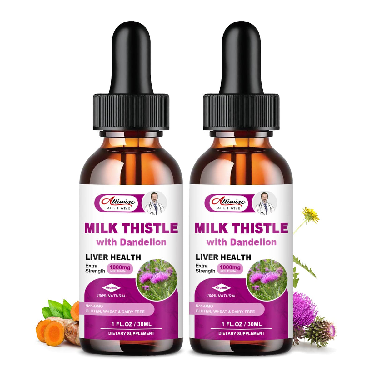 Alliwise Soutien Foie – bouteille liquide prête à l’emploi pour dosage facile.