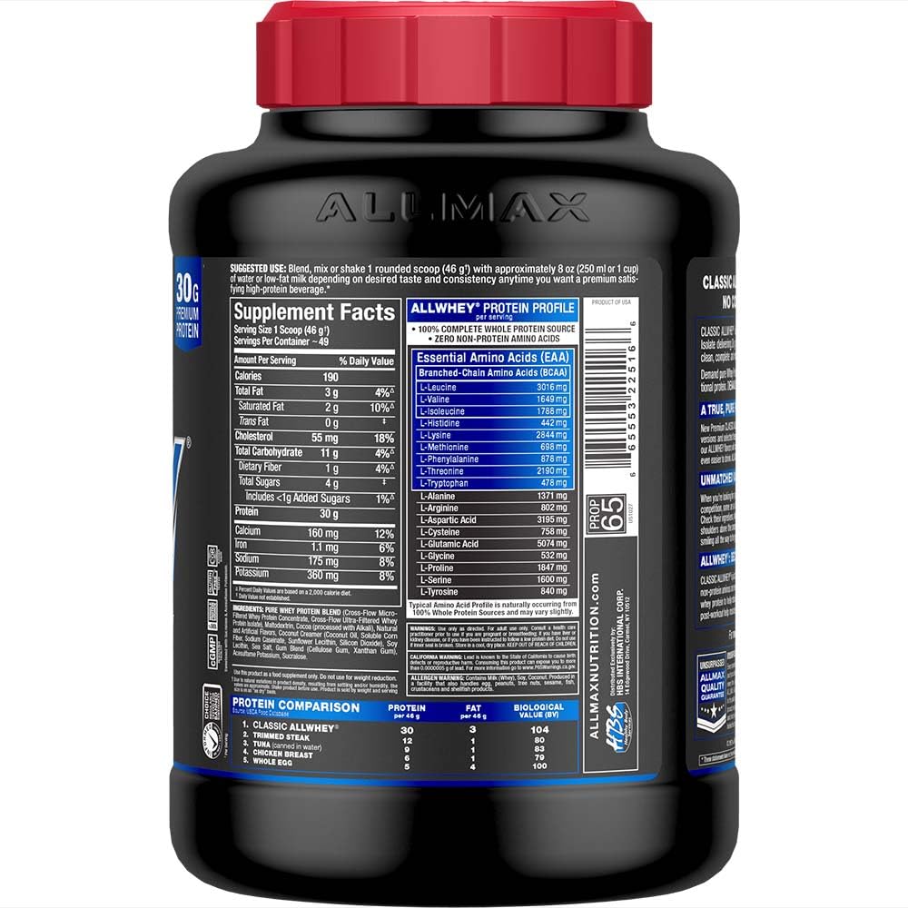 ALLMAX AllWhey Classic Chocolat dans un shaker montrant un mélange rapide et lisse
