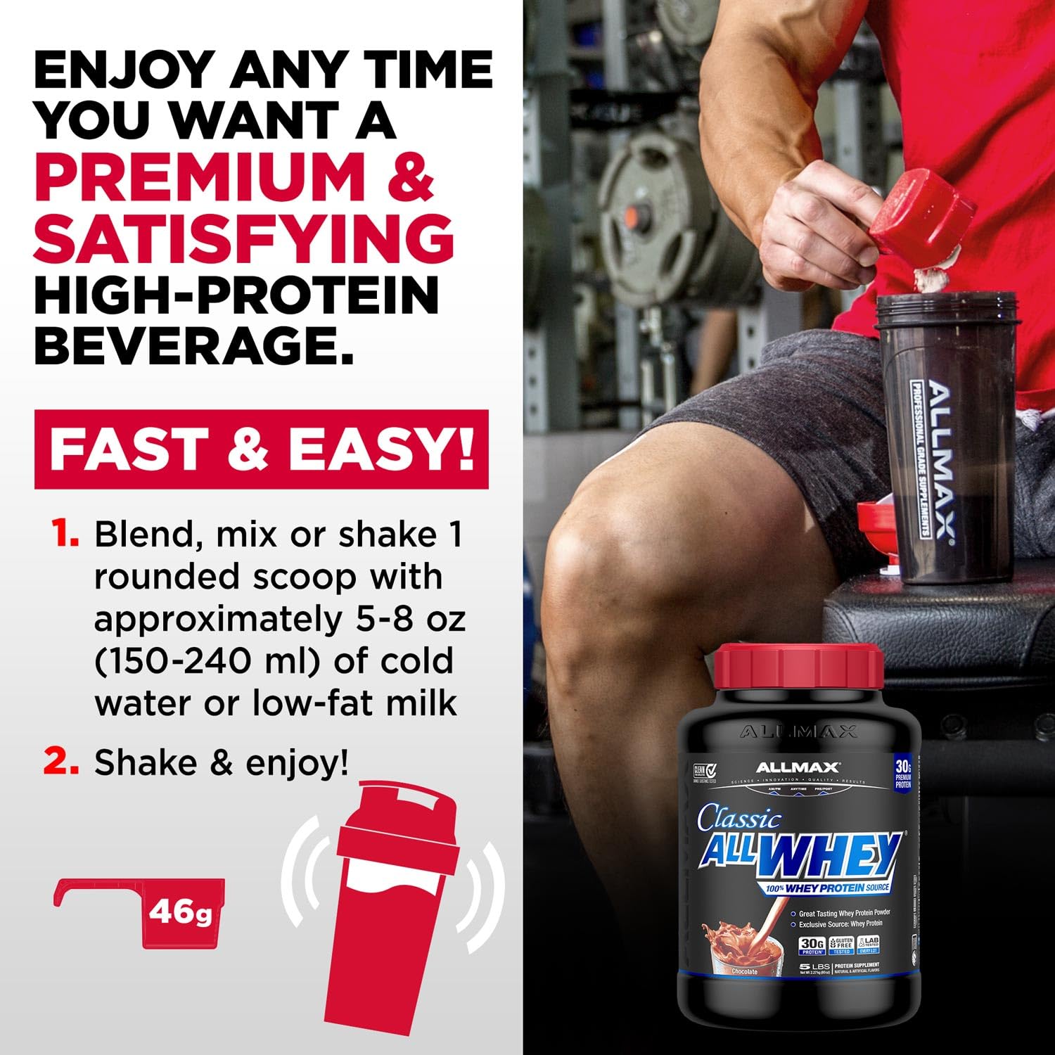 ALLMAX AllWhey Classic Vanille, poudre instantanée pour mélange rapide