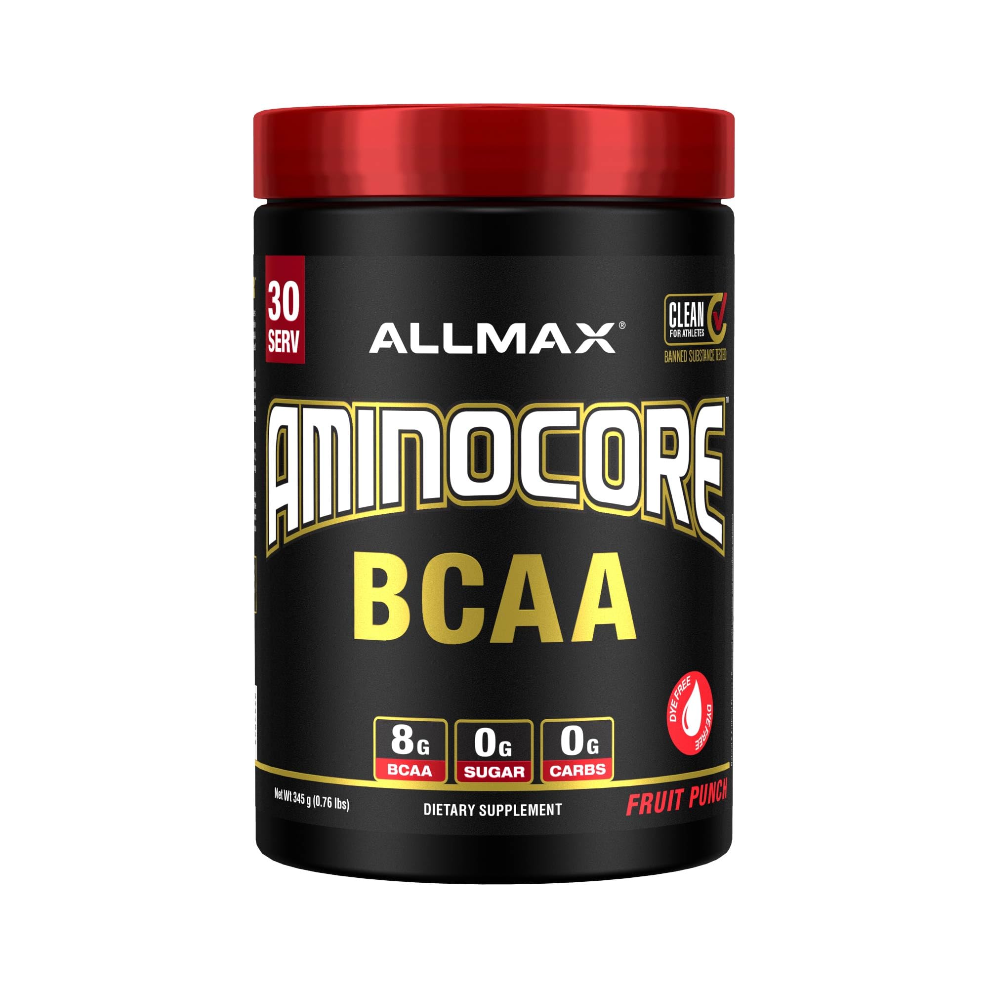 ALLMAX AminoCore BCAA en emballage prêt pour l'entraînement.