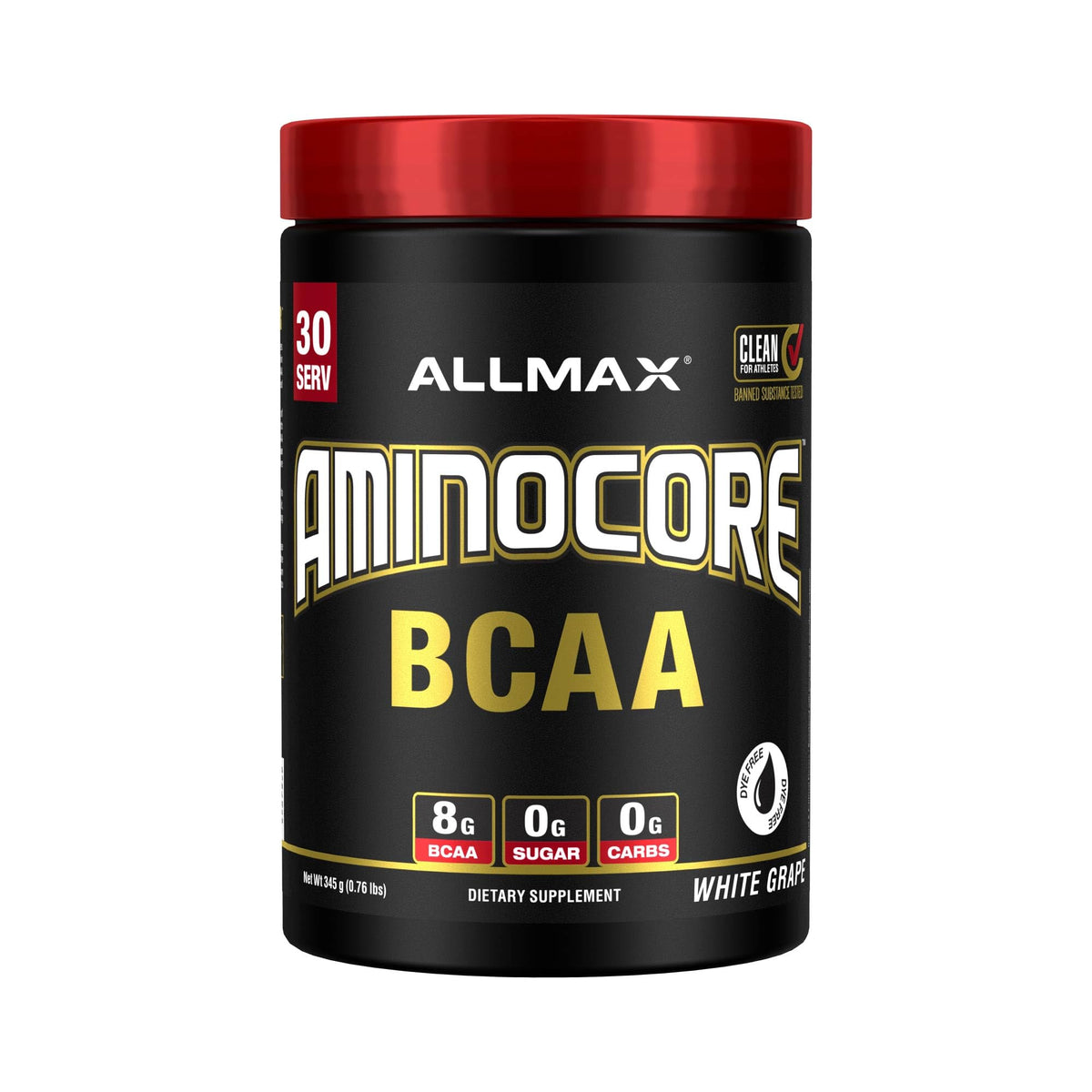 ALLMAX AminoCore — bouteille BCAA saveur White Grape pour récupération ciblée