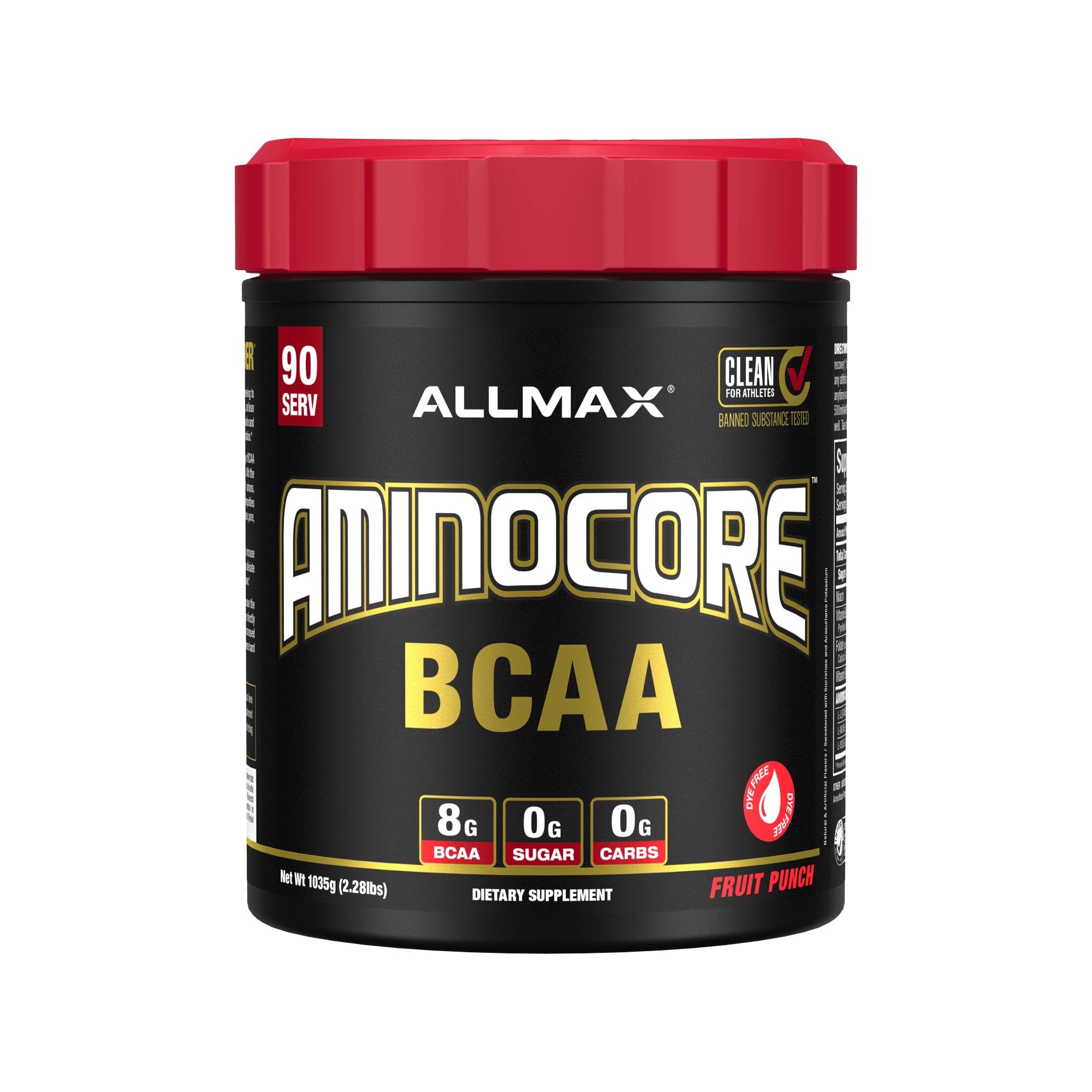 ALLMAX AMINOCORE emballage Punch de fruits, prêt à l’emploi et facile à repérer.