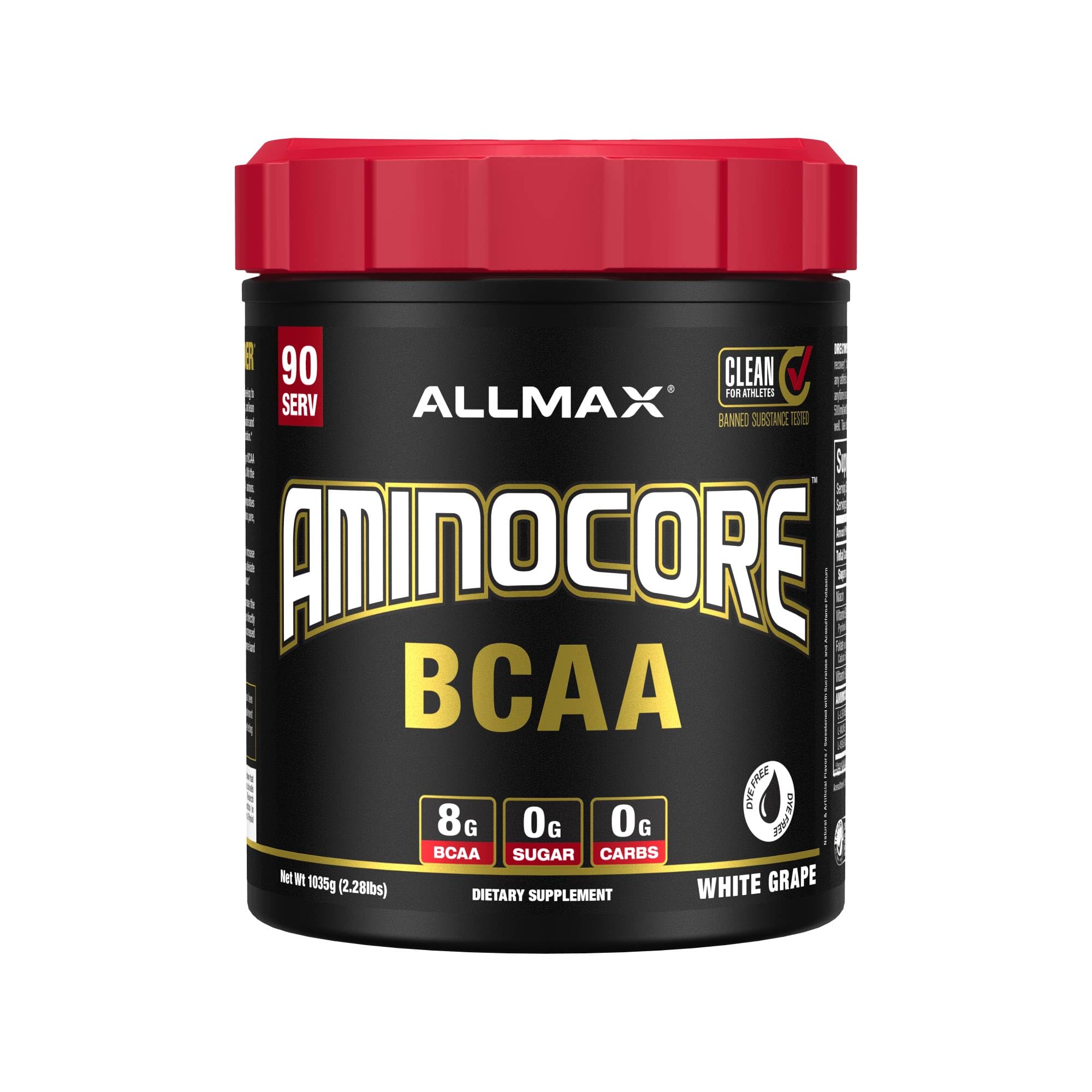 ALLMAX AMINOCORE poudre BCAA raisin blanc: soutien musculaire et récupération après l’effort.