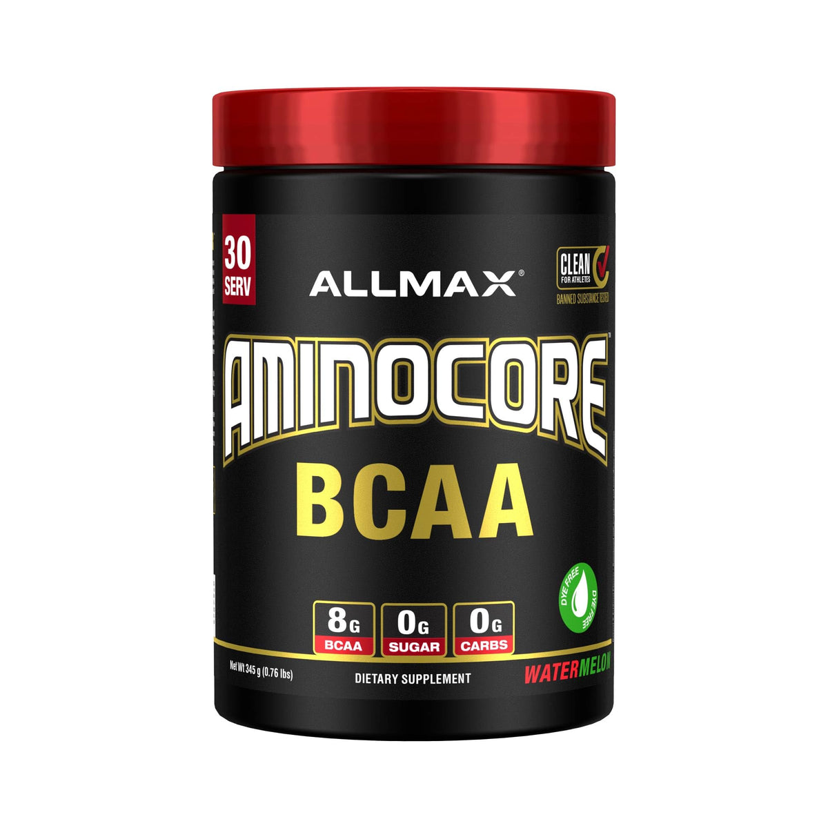 ALLMAX AminoCore poudre BCAA saveur pastèque, boisson rapide et sans sucre pour l'entraînement