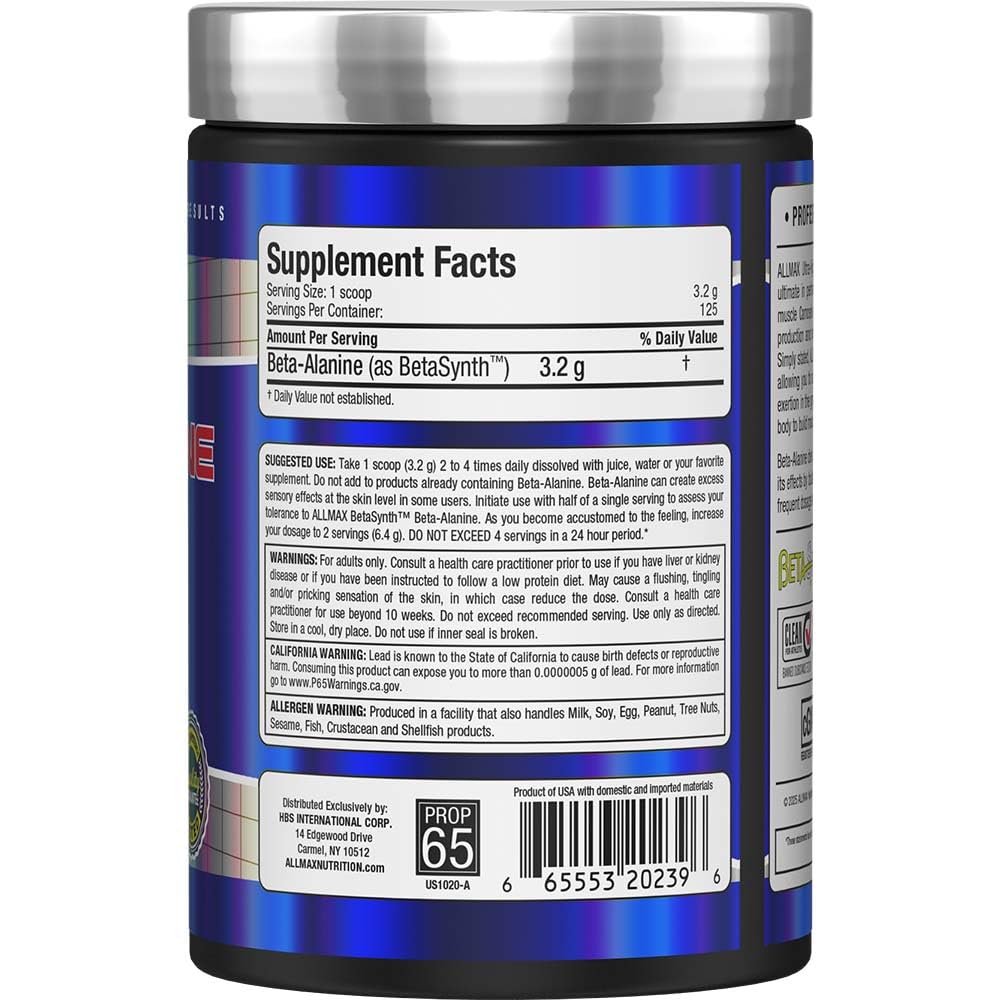 ALLMAX Beta-Alanine poudre se dissout rapidement dans l’eau pour une prise facile.