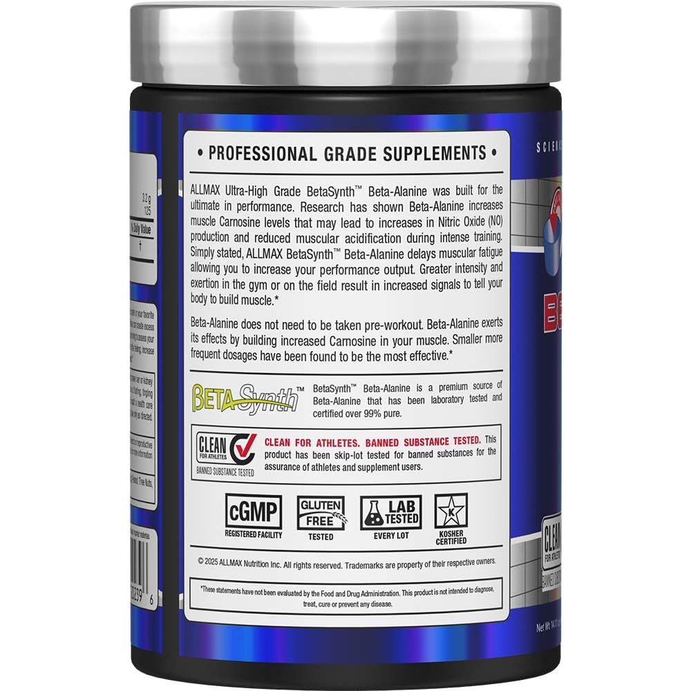 ALLMAX Beta-Alanine poudre avec scoop inclus pour dose précise et pratique.