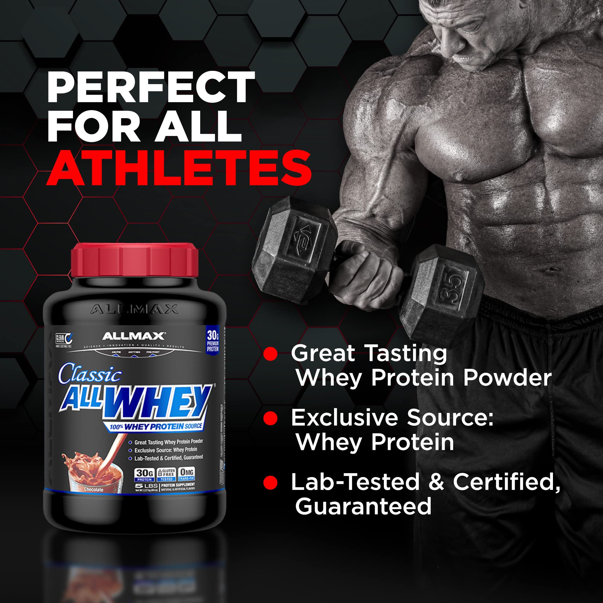 ALLMAX ALLWHEY Chocolat, mixage-facile: se mélange rapidement avec eau ou lait