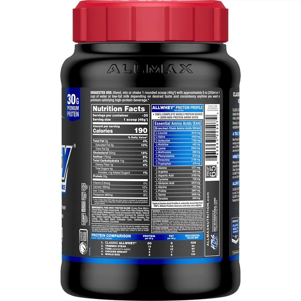 ALLMAX ALLWHEY Chocolat, pot-2lb pratique pour portions régulières
