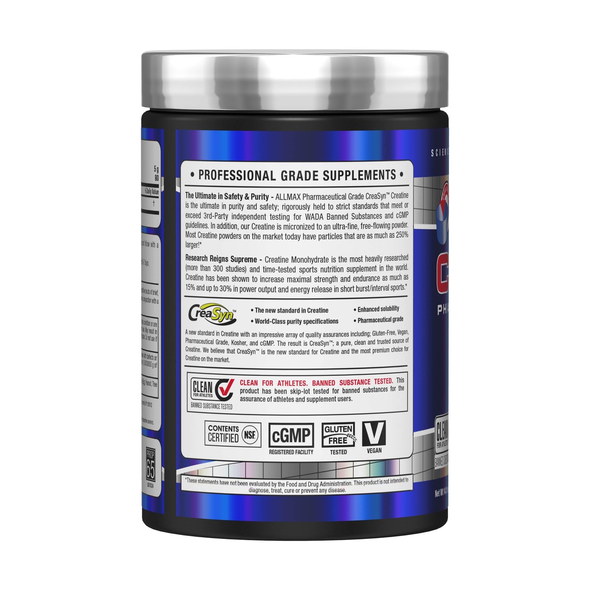Poudre micronisée ALLMAX Créatine Monohydrate se dissolvant rapidement dans l eau.