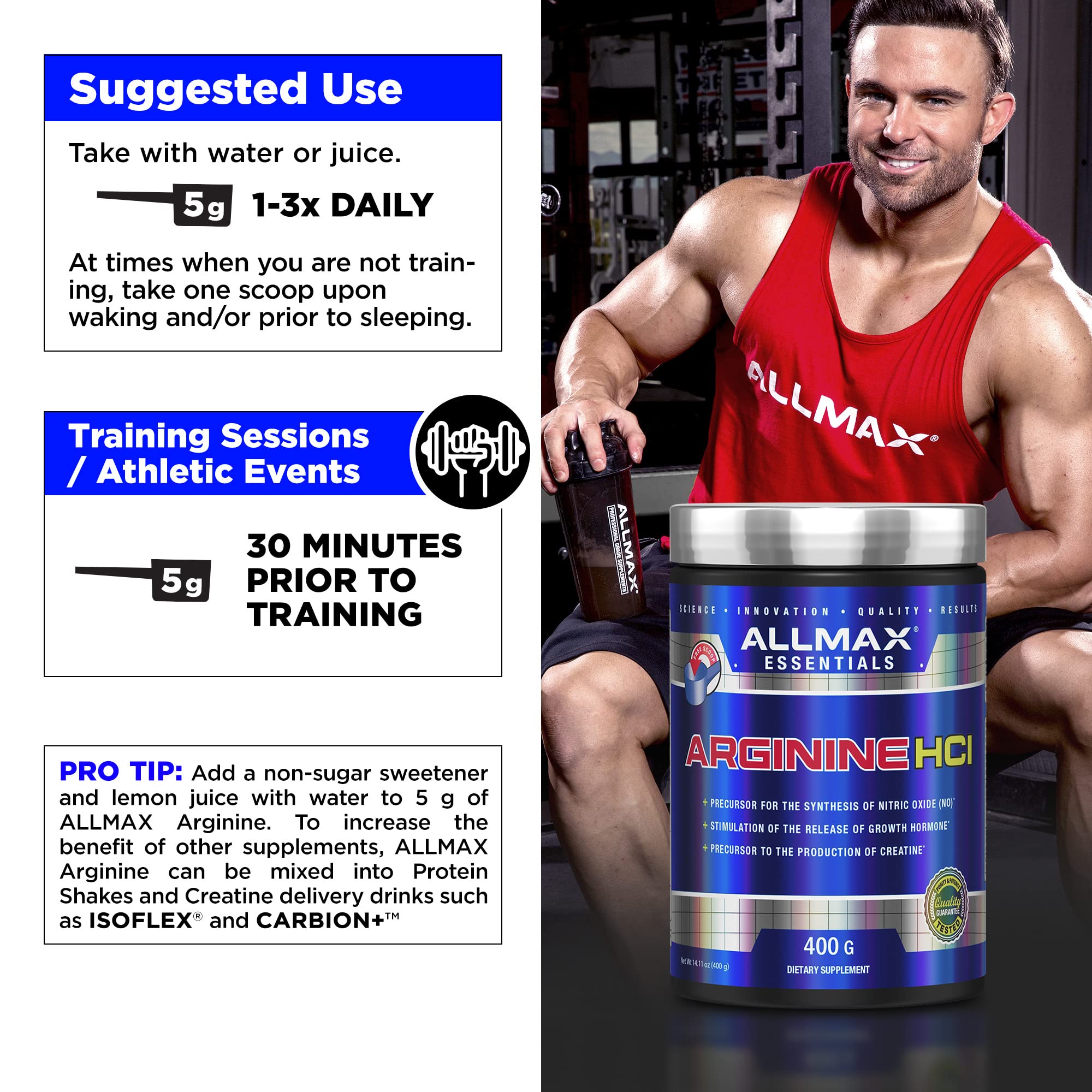 ALLMAX Essentials Arginine HCL — poudre fermentée, pureté et puissance d’absorption pendant l’effort