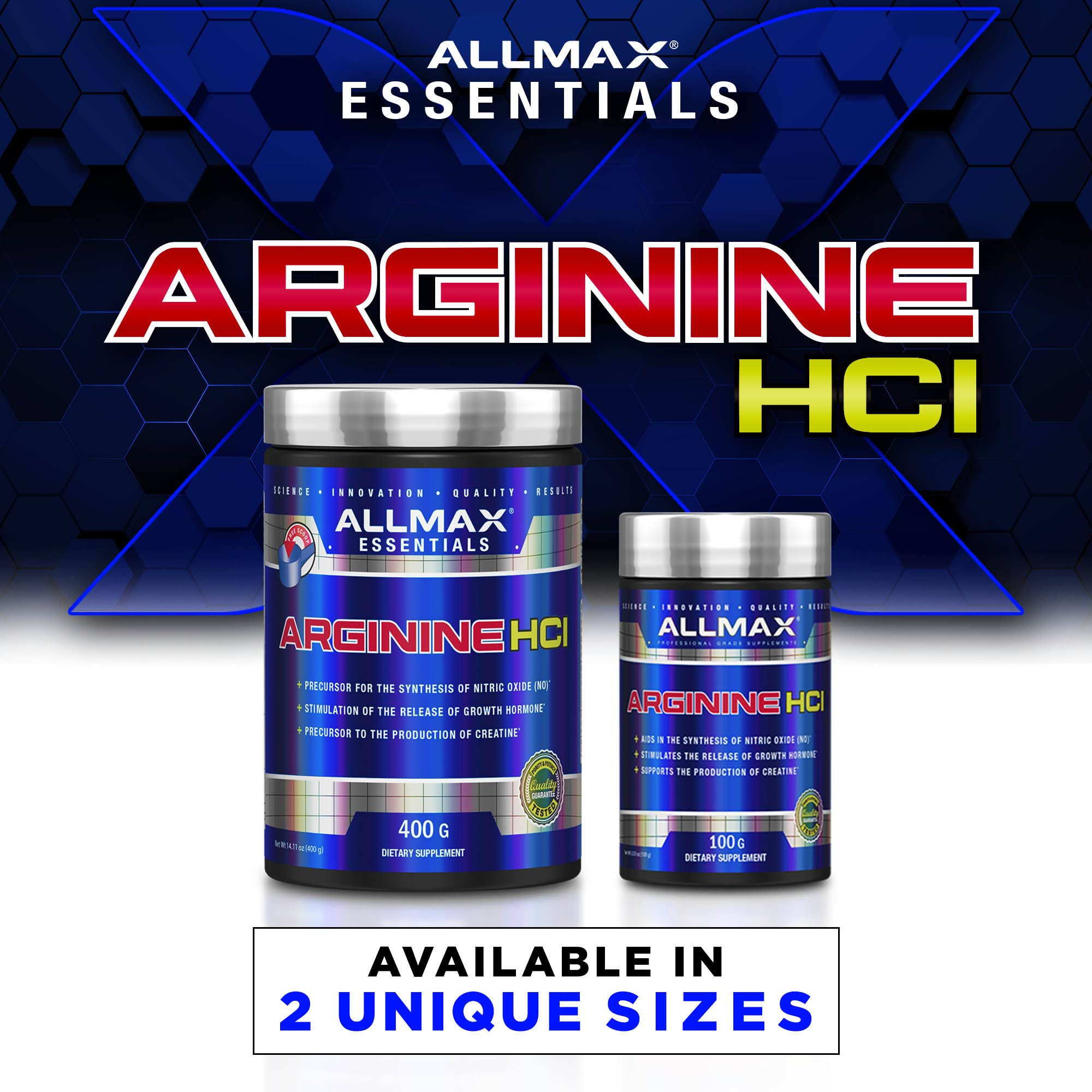 ALLMAX Essentials Arginine HCL — produit végan et sans gluten, adapté à un mode de vie sain