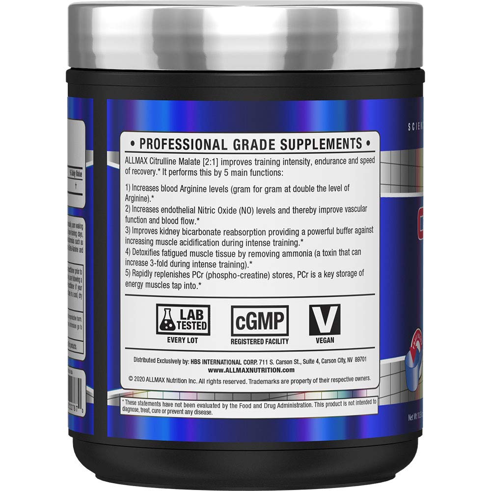 Allmax Essentials Citrulline Malate 2:1 — poudre sans saveur, se mélange facilement en boisson.