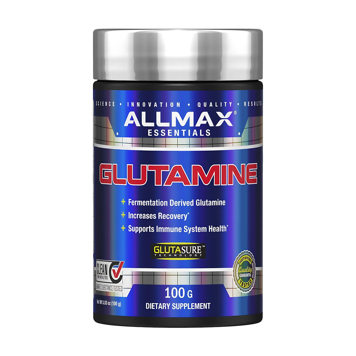 ALLMAX Glutamine - bouteille, soutien potentiel à la récupération après l'entraînement.