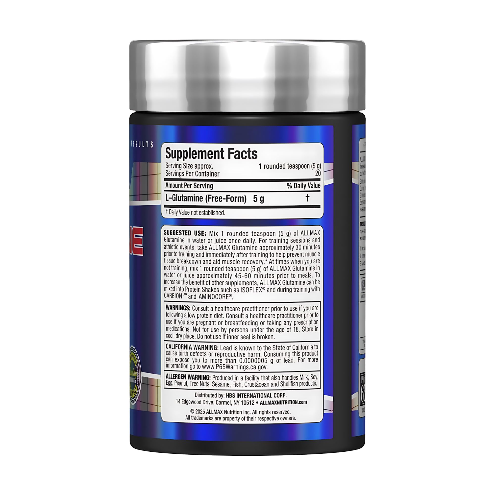 ALLMAX Glutamine - poudre fine, assimilation pratique après l'effort.