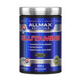 ALLMAX Glutamine dans un verre-shake: poudre facile à mélanger pour récupération après l'entraînement.