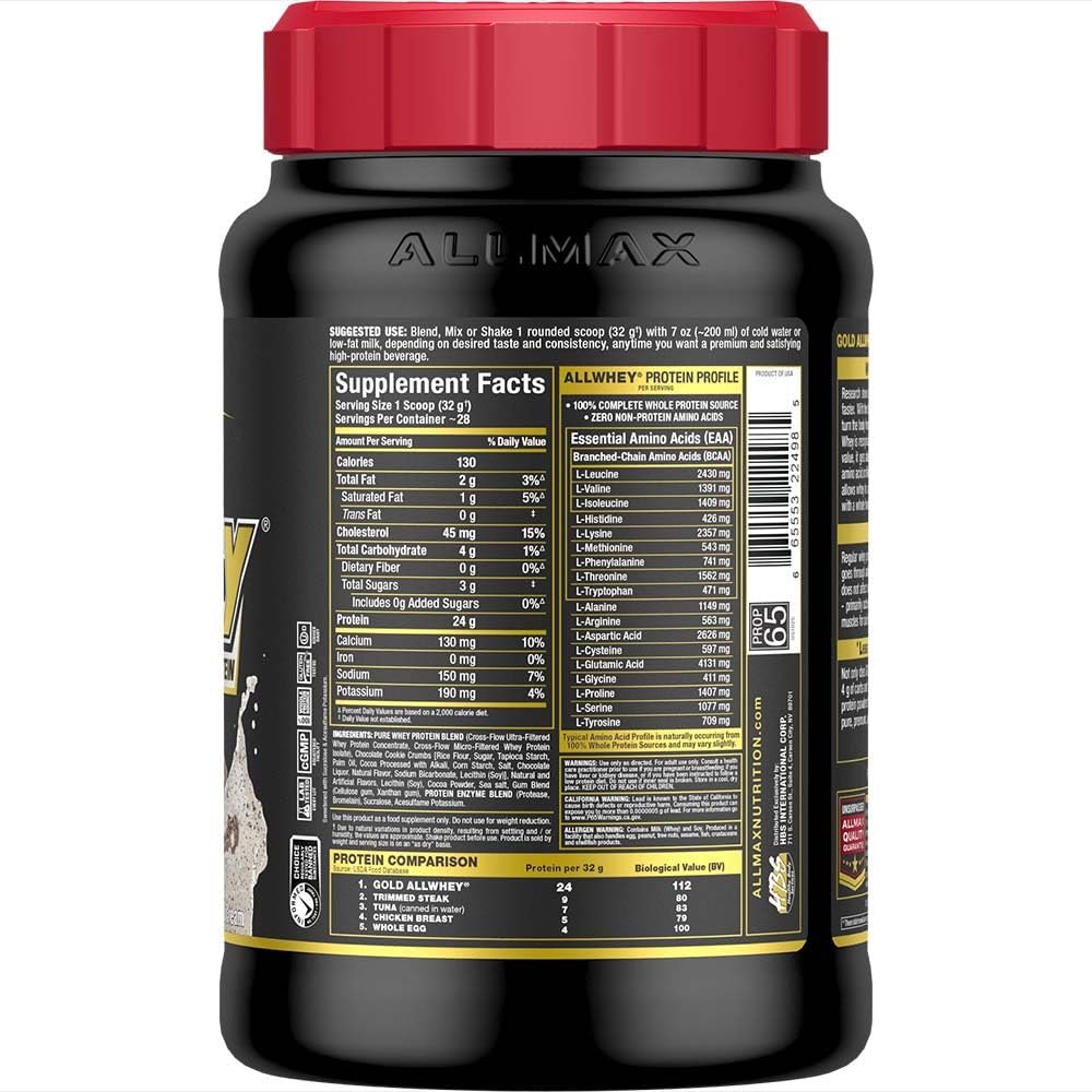 ALLMAX Gold ALLWHEY Cookies & Cream – doseur pratique pour une portion.