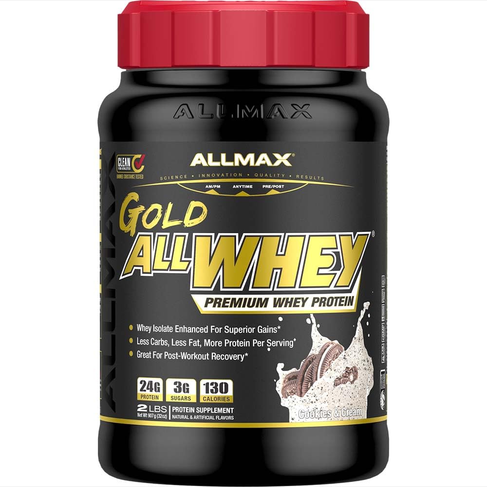 ALLMAX Gold ALLWHEY Cookies & Cream – pot protéine, soutien après l'entraînement.