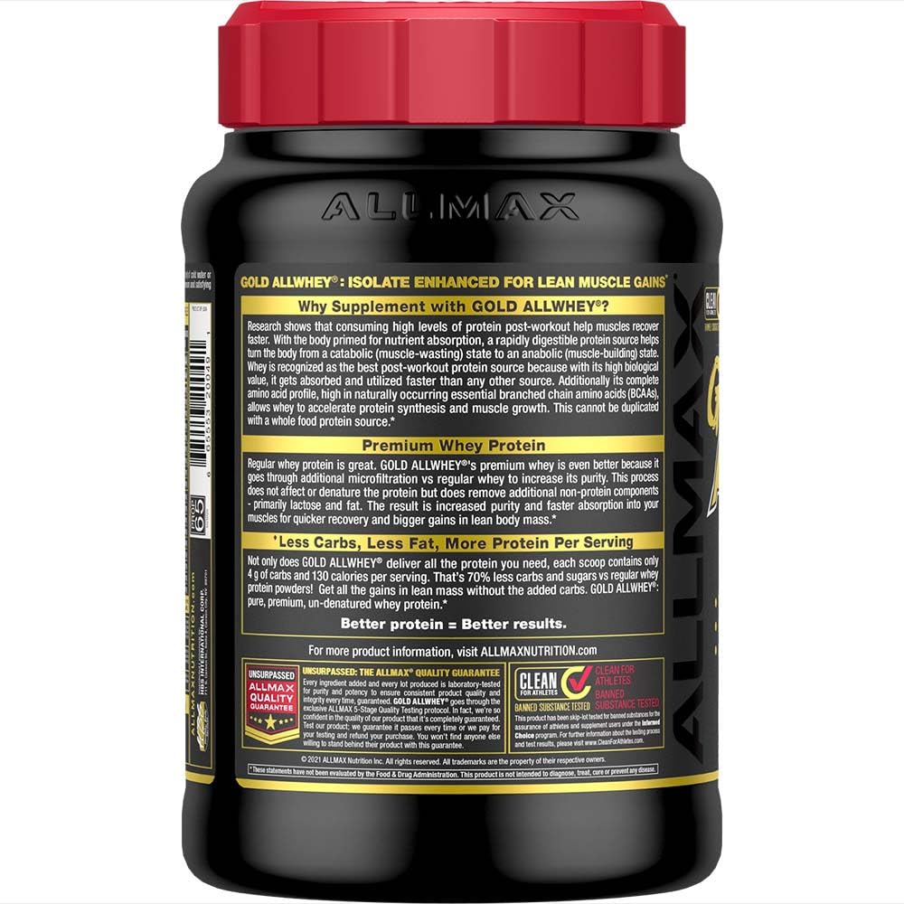 Doseur ALLMAX Gold ALLWHEY Fraise pour doser facilement.