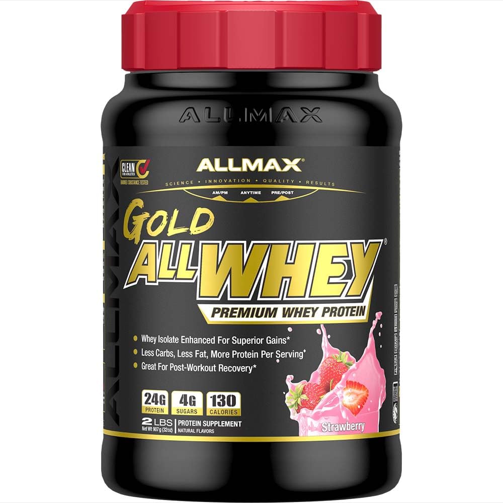 ALLMAX Gold ALLWHEY Fraise, emballage clair, récupération après séance.