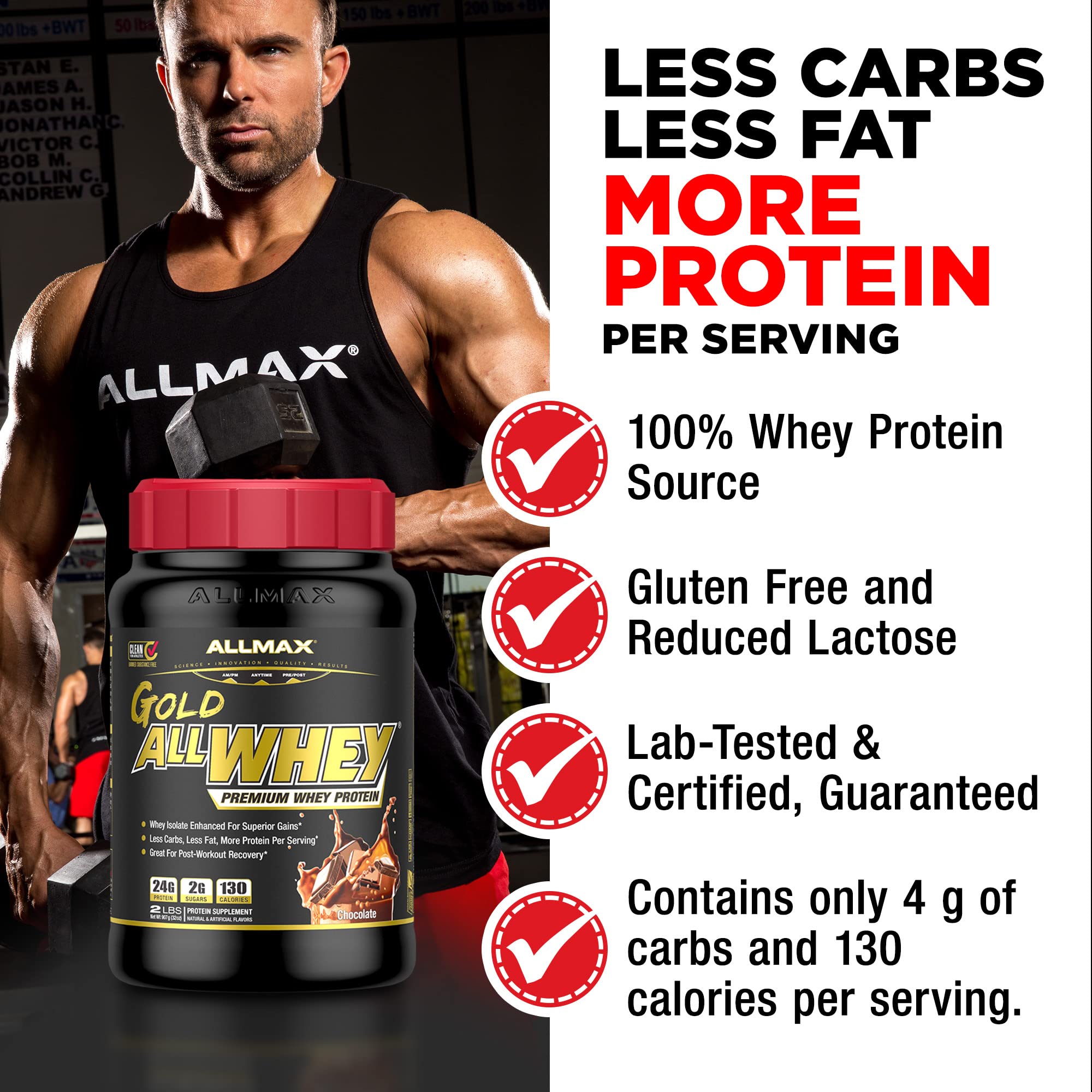 Mélange ALLMAX Gold ALLWHEY Fraise dans un verre, goût agréable.