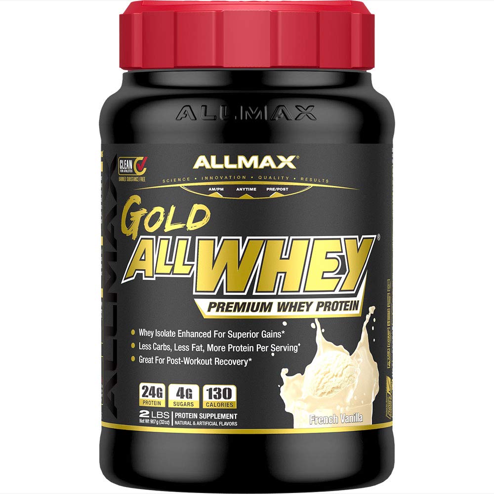 ALLMAX Gold AllWhey emballage vanille française, prêt à l'emploi après l'entraînement