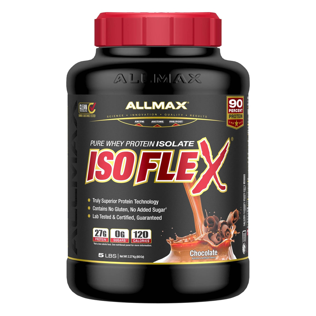 ALLMAX ISOFLEX: bouteille-protéine isolée idéale pour récupération rapide.