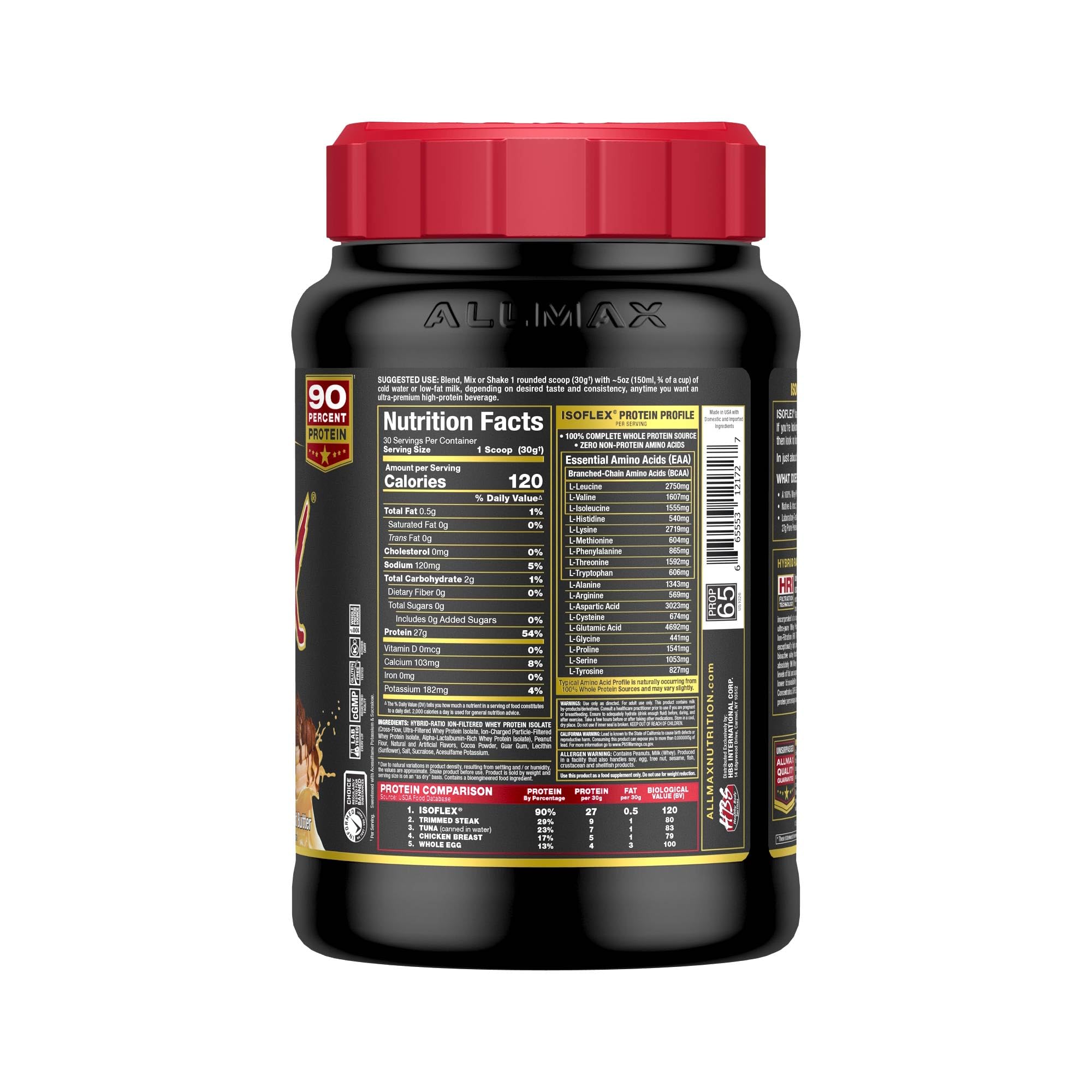ALLMAX ISOFLEX isolat sans gluten et lactose, option légère.
