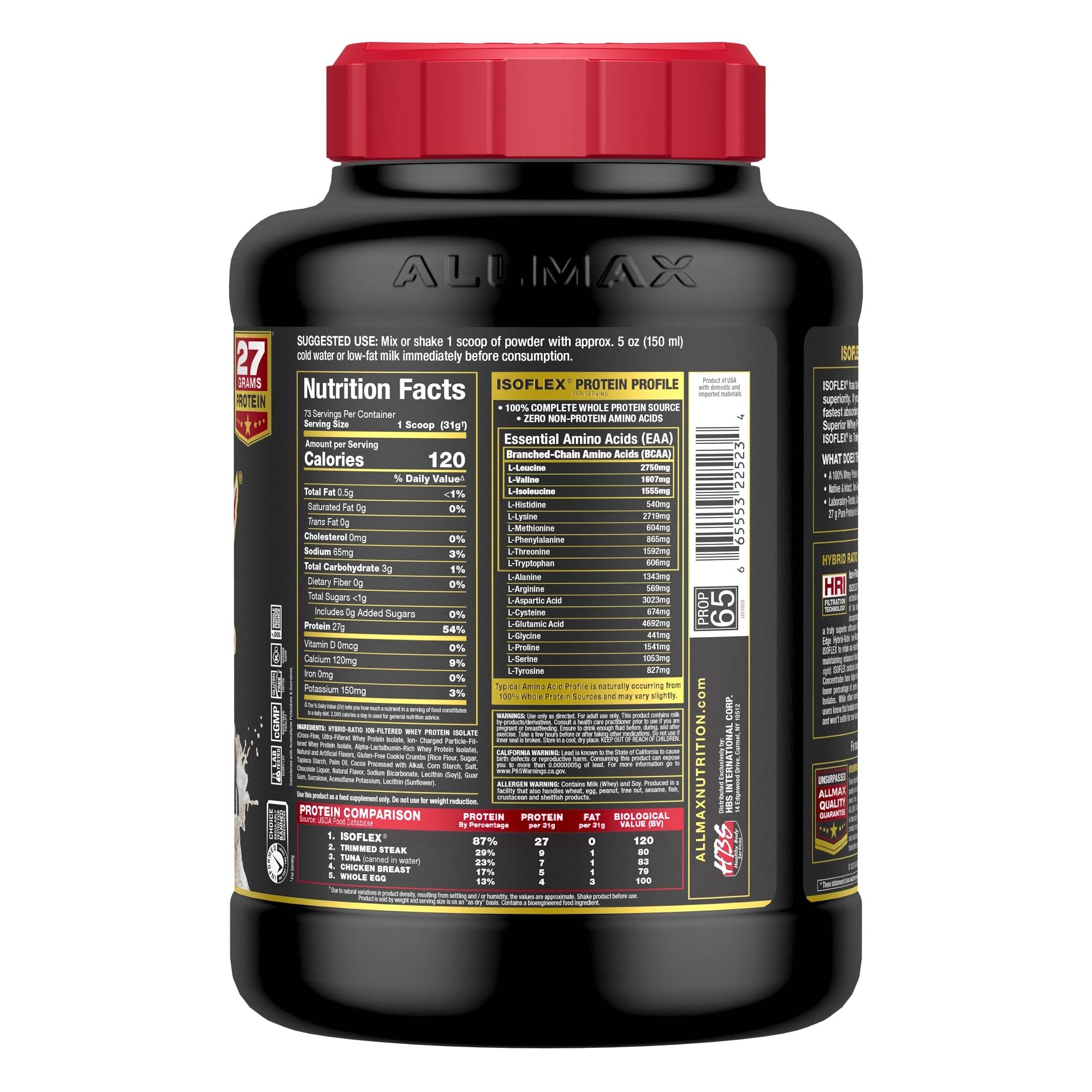 ALLMAX Isoflex poudre protéine fraise, saveur rafraîchissante pour récupération.