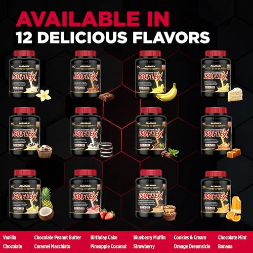 ALLMAX Isoflex chocolat, arôme riche pour une boisson protéinée gourmande.