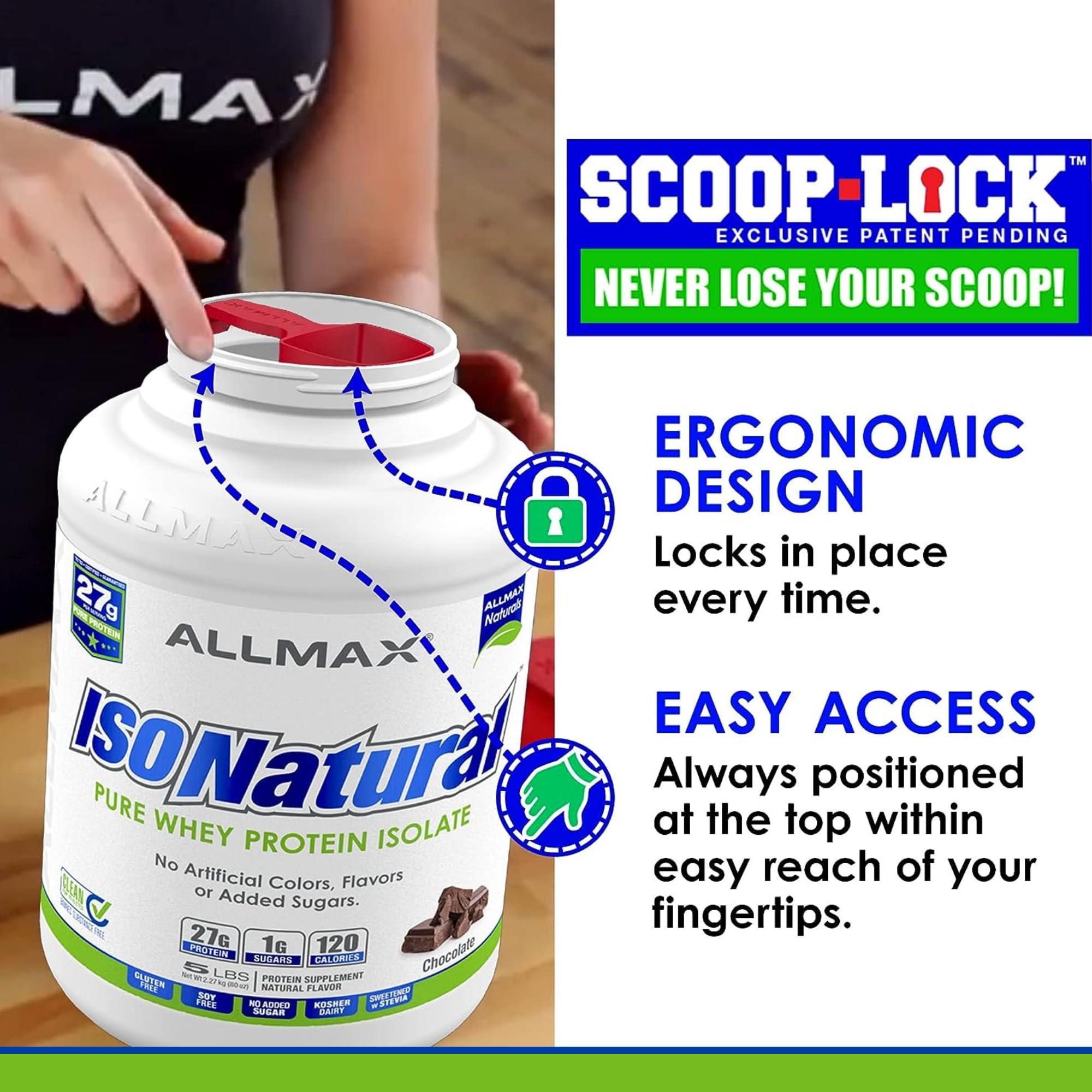 ALLMAX ISONATURAL étiquette prébiotiques indiquant la présence de prébiotiques.