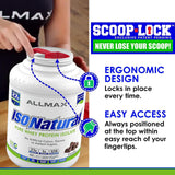 ALLMAX ISONATURAL étiquette prébiotiques indiquant la présence de prébiotiques.