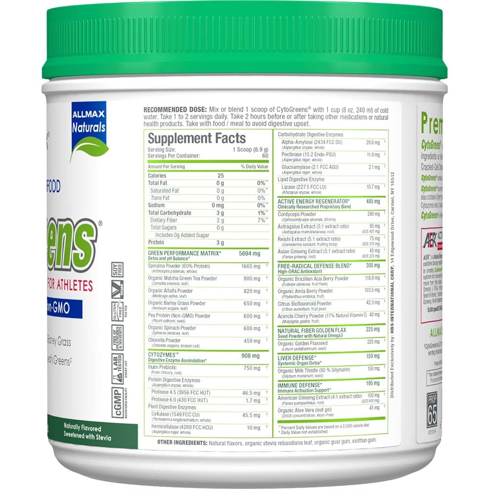 ALLMAX Naturals Cyto-Greens – mélange verts: blend concentré pour smoothie quotidien